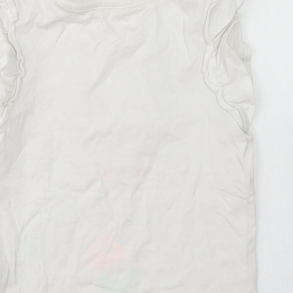 M&S Girls White  Cotton Basic T-Shirt Size 2-3 Years Crew Neck  - Kangaroo