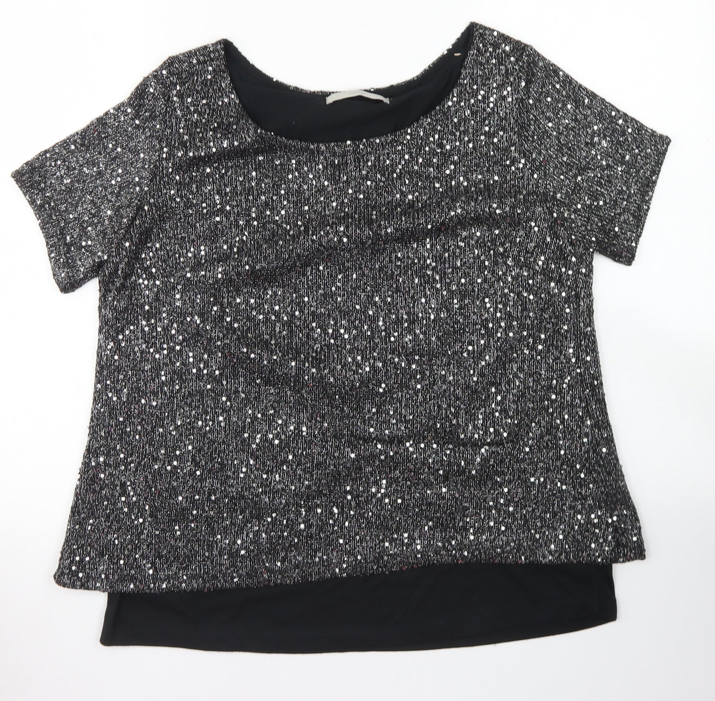 George Womens Silver  Polyester Basic T-Shirt Size 12 Crew Neck