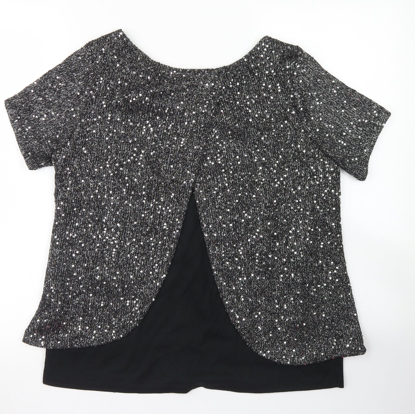 George Womens Silver  Polyester Basic T-Shirt Size 12 Crew Neck