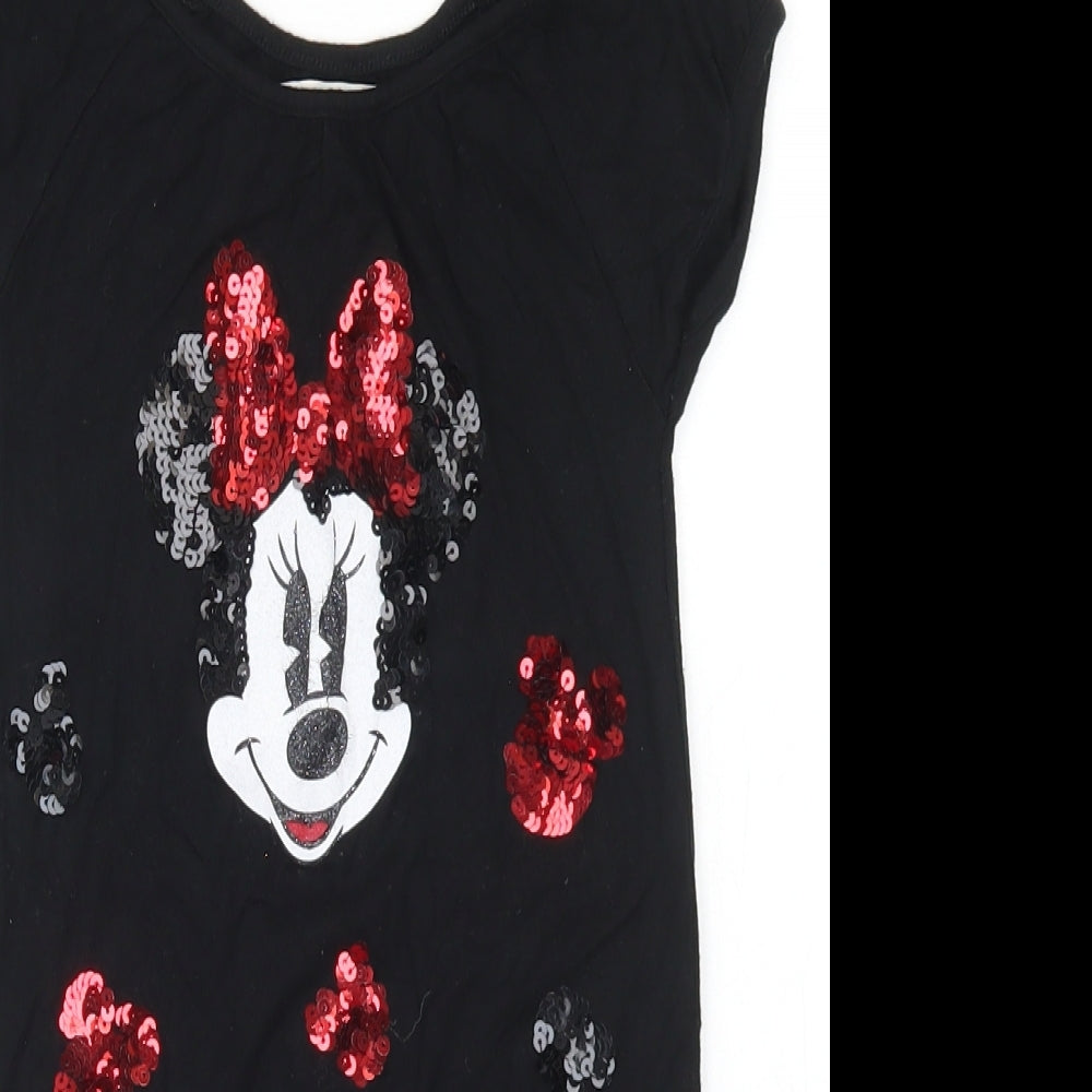 Disney Store Exclusive Girls Black  Viscose Tunic T-Shirt Size 5-6 Years Crew Neck  - Minnie Mouse