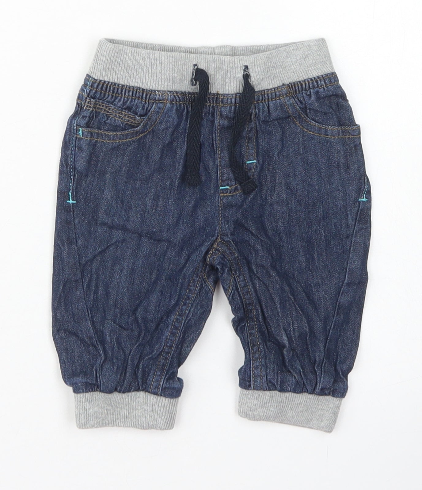 Baby Boys Blue  Cotton Jogger Jeans Size 0-3 Months  Drawstring