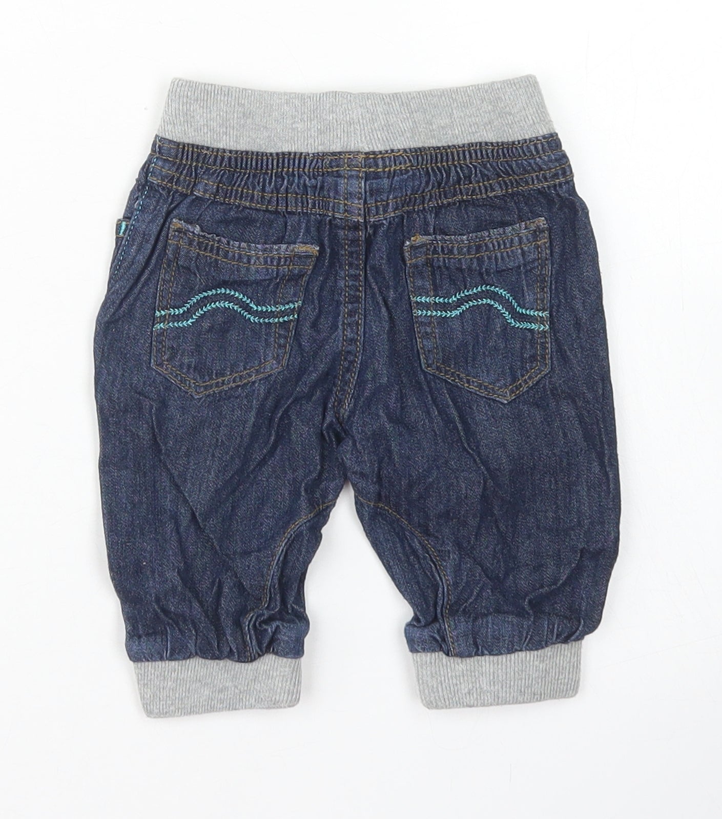 Baby Boys Blue  Cotton Jogger Jeans Size 0-3 Months  Drawstring