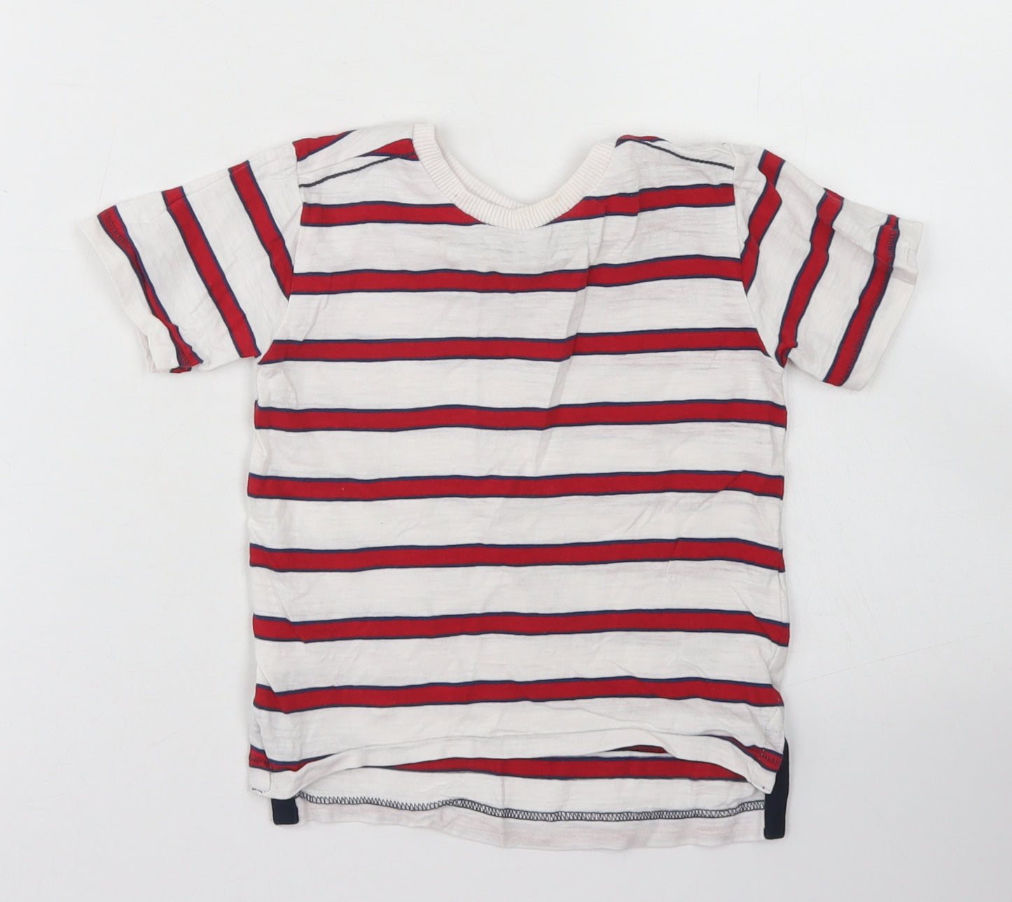NEXT Boys White Striped Cotton Basic T-Shirt Size 9-12 Months Crew Neck