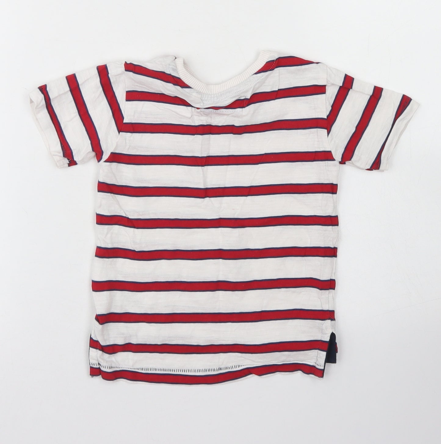 NEXT Boys White Striped Cotton Basic T-Shirt Size 9-12 Months Crew Neck