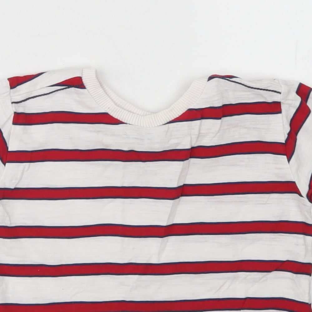 NEXT Boys White Striped Cotton Basic T-Shirt Size 9-12 Months Crew Neck
