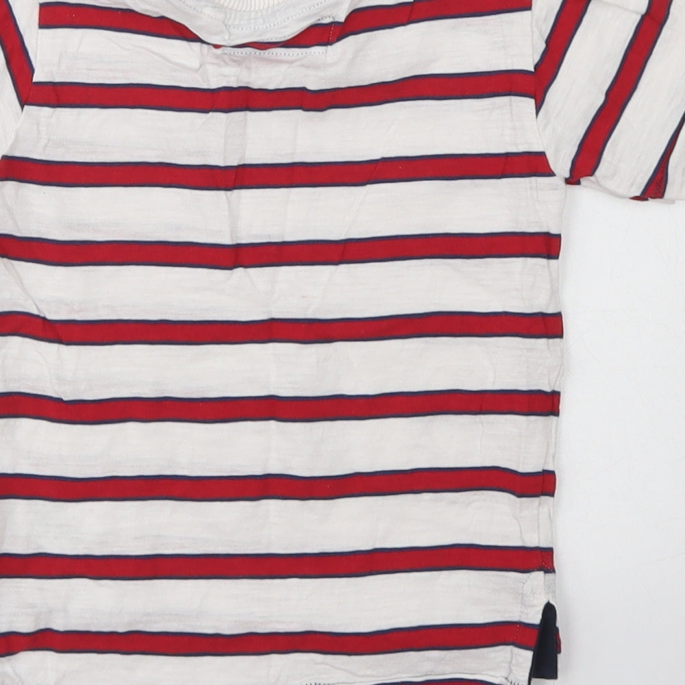 NEXT Boys White Striped Cotton Basic T-Shirt Size 9-12 Months Crew Neck