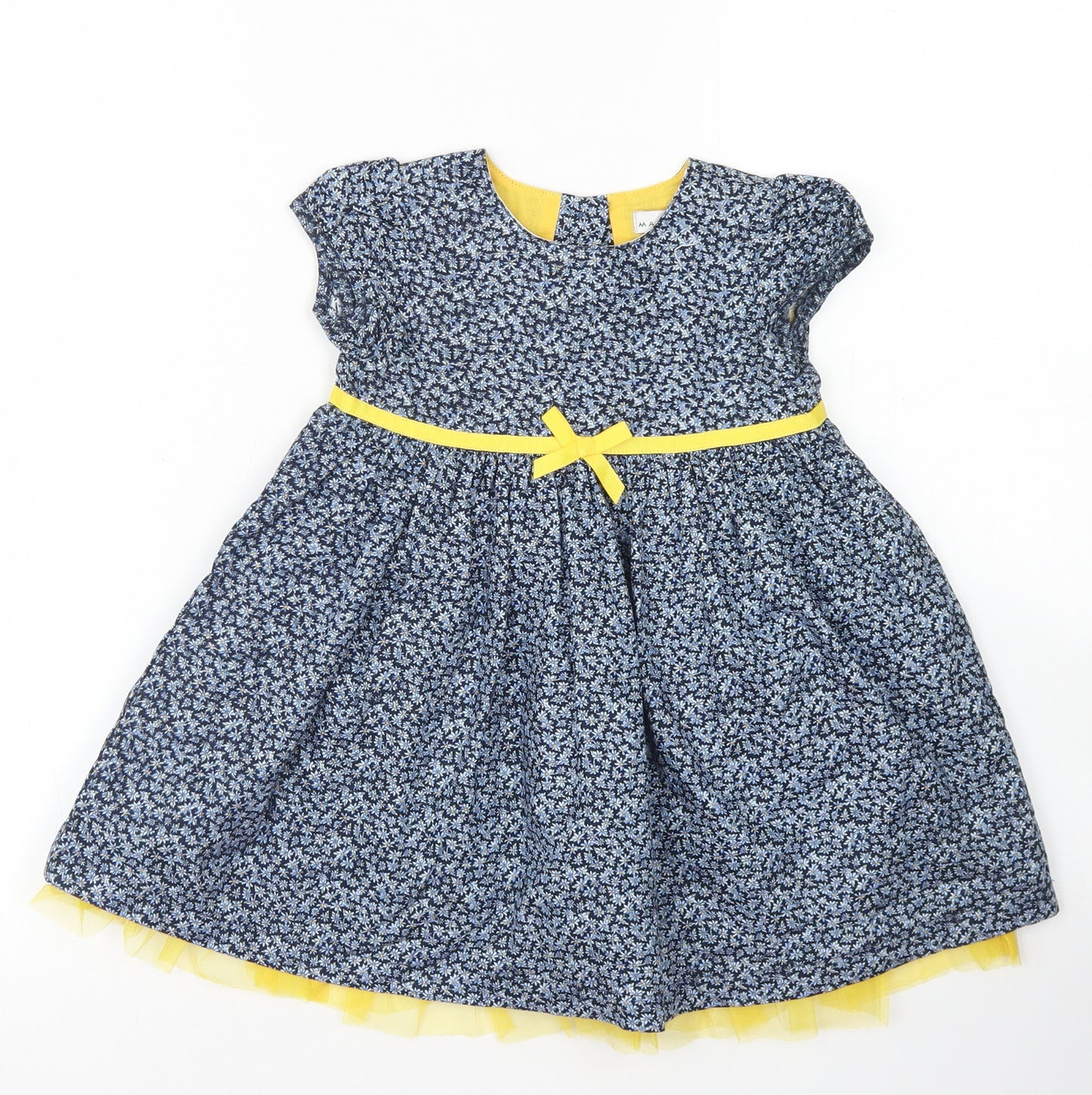 Maggie & Zoe Girls Blue Floral Cotton Fit & Flare  Size 12-18 Months  Crew Neck Button