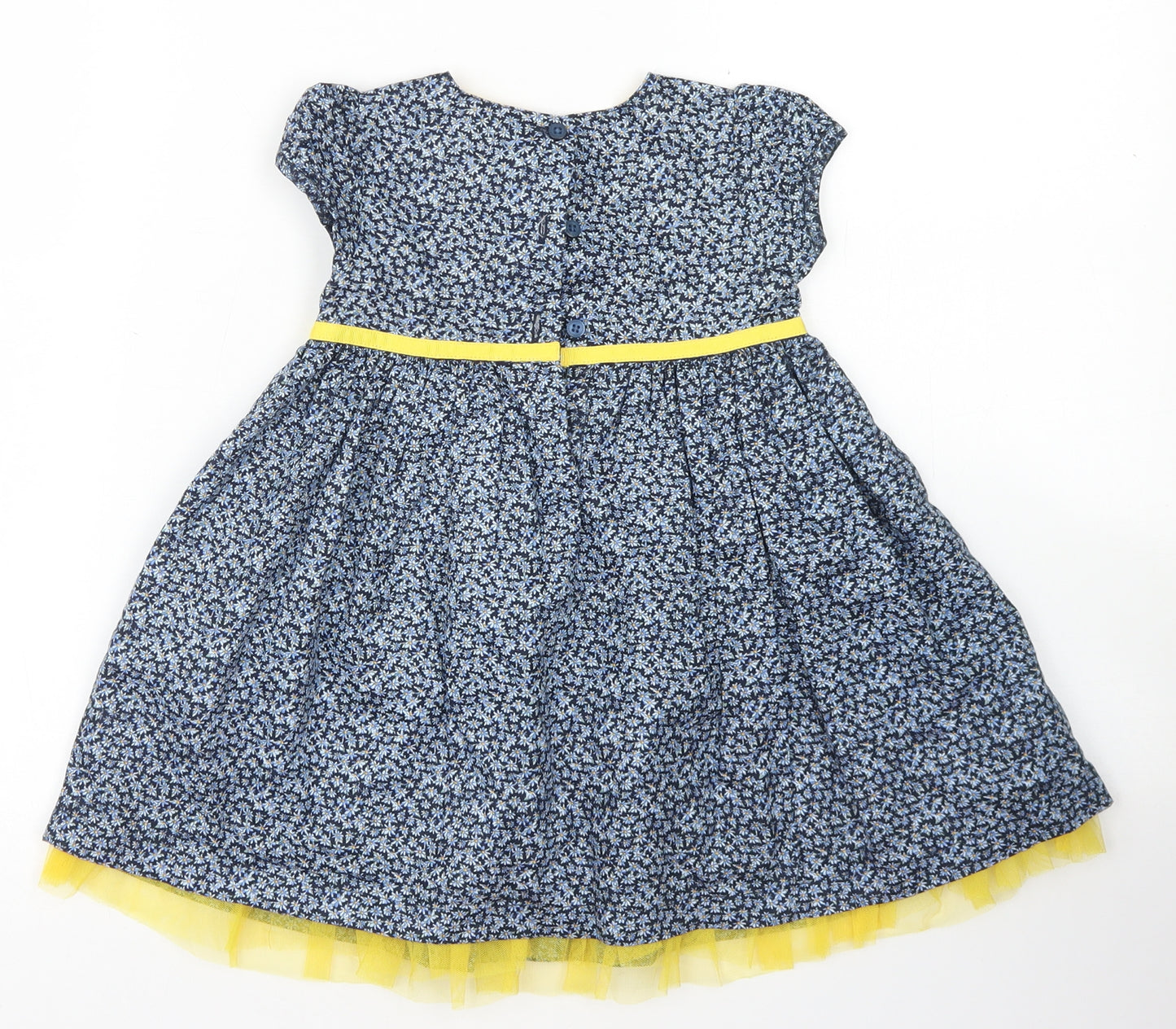 Maggie & Zoe Girls Blue Floral Cotton Fit & Flare  Size 12-18 Months  Crew Neck Button