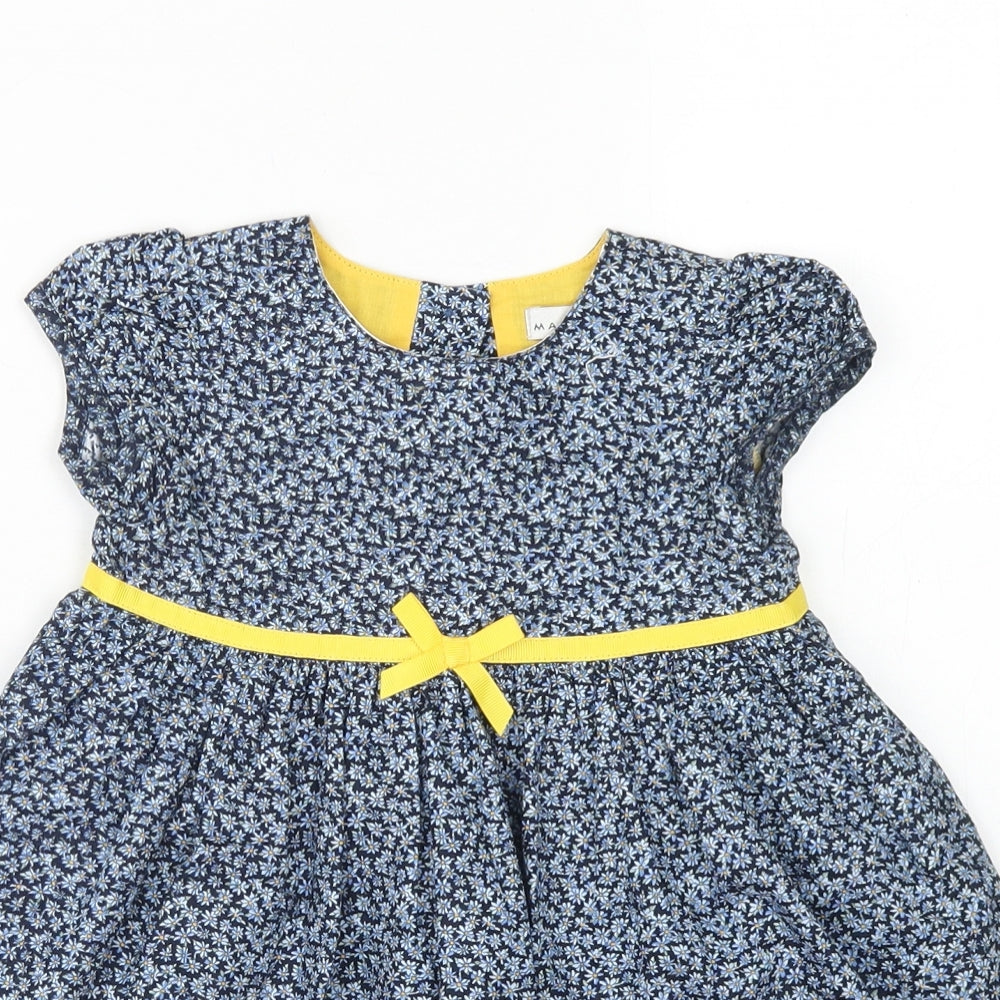 Maggie & Zoe Girls Blue Floral Cotton Fit & Flare  Size 12-18 Months  Crew Neck Button