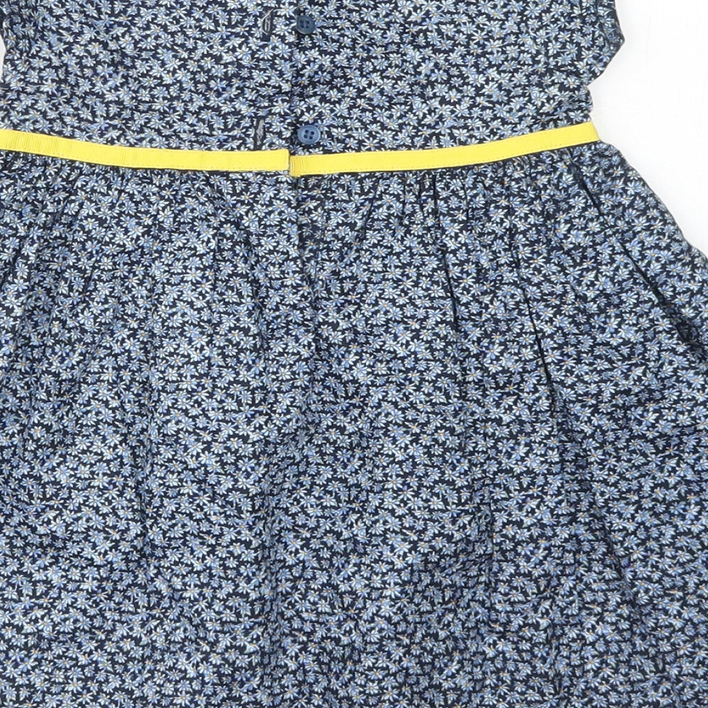 Maggie & Zoe Girls Blue Floral Cotton Fit & Flare  Size 12-18 Months  Crew Neck Button