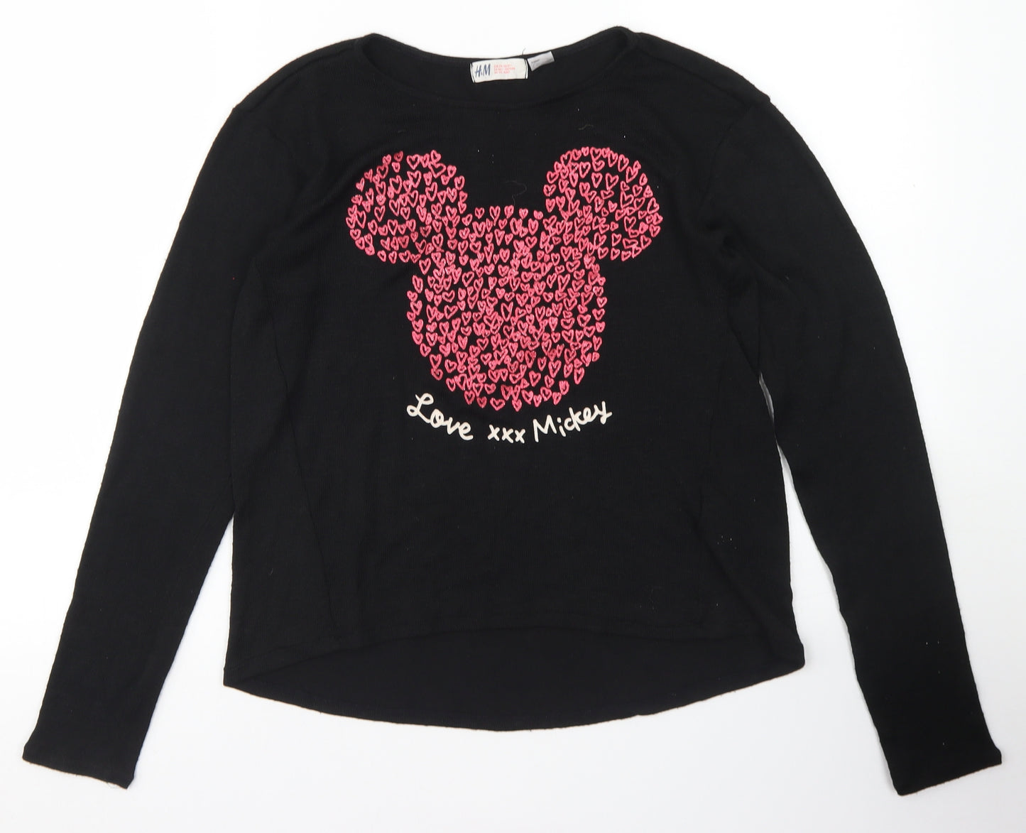 H&M Girls Black  Polyester Basic T-Shirt Size 15 Years Round Neck  - Mickey Mouse