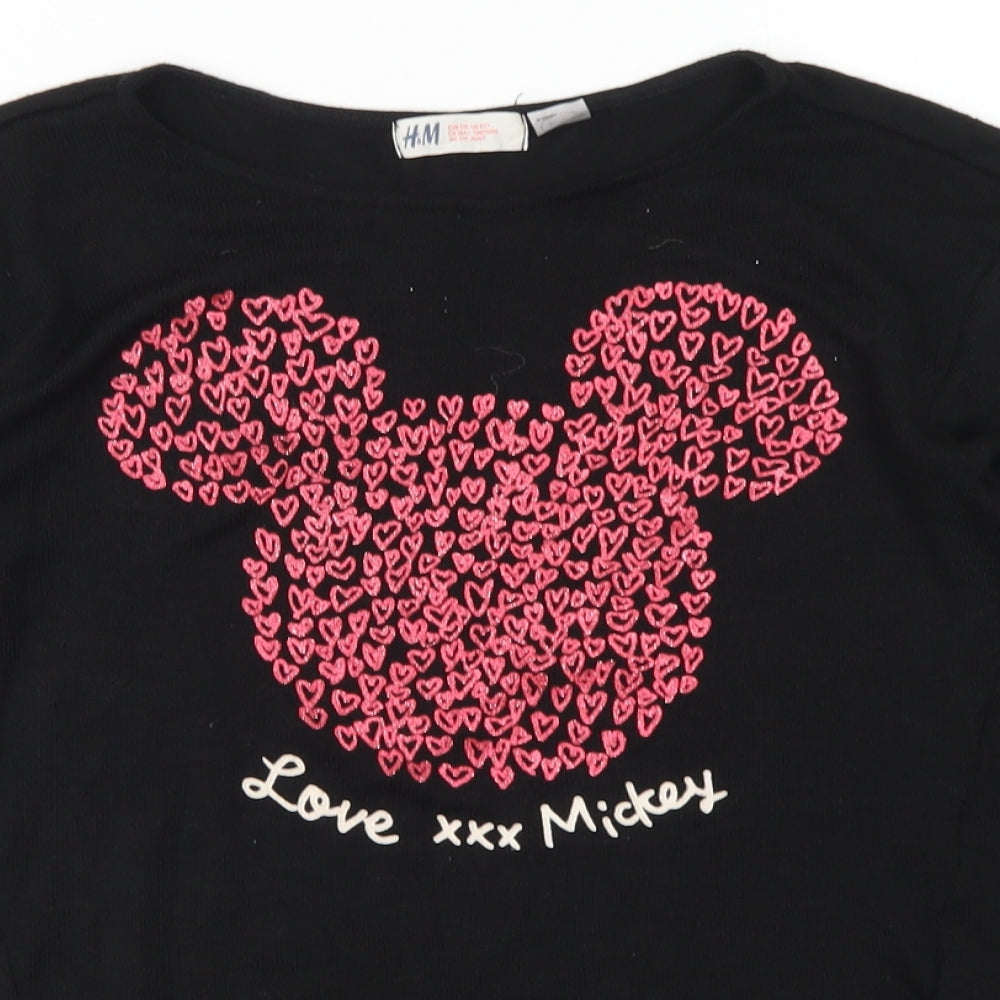 H&M Girls Black  Polyester Basic T-Shirt Size 15 Years Round Neck  - Mickey Mouse