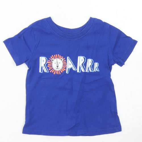 George Boys Black  Cotton Basic T-Shirt Size 9-12 Months Crew Neck  - Lion