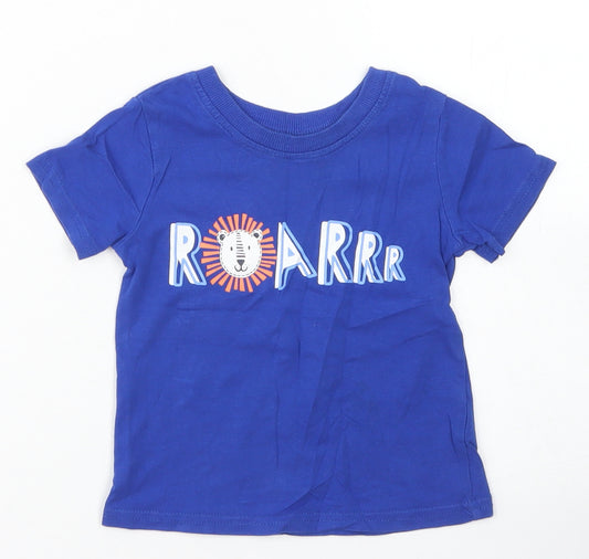 Front view of George boys’ black cotton basic t-shirt, size 9-12, months crew neck - lion