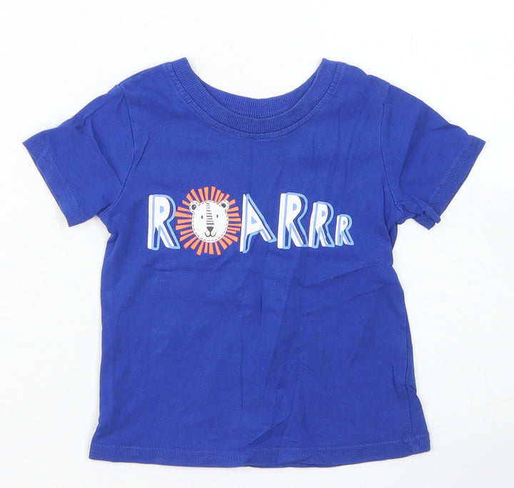 George Boys Black Cotton Basic T-Shirt Size 9-12 Months Crew Neck - Lion