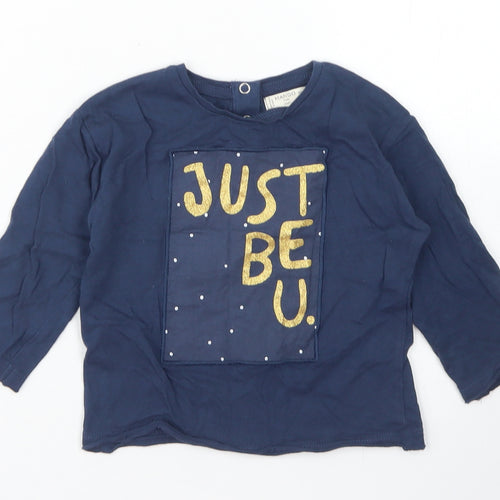Mango Girls Blue  Cotton Basic T-Shirt Size 12-18 Months Crew Neck Snap - Just be you