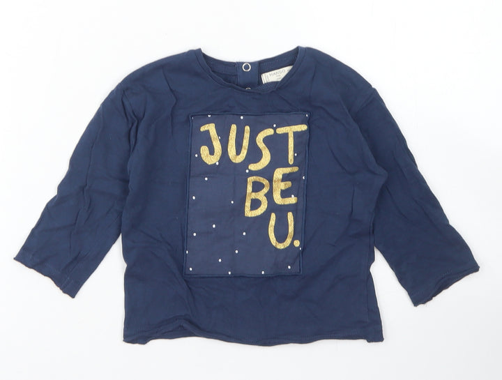 Mango Girls Blue  Cotton Basic T-Shirt Size 12-18 Months Crew Neck Snap - Just be you