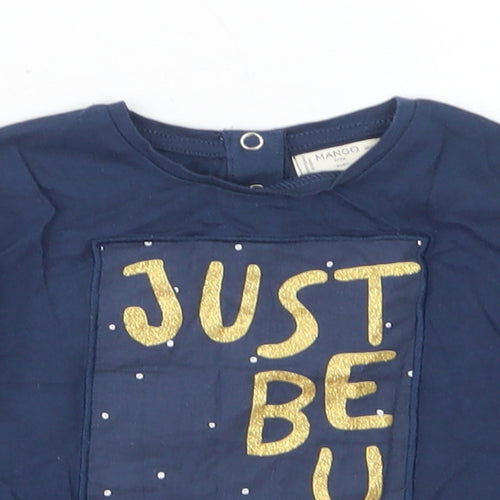 Mango Girls Blue  Cotton Basic T-Shirt Size 12-18 Months Crew Neck Snap - Just be you