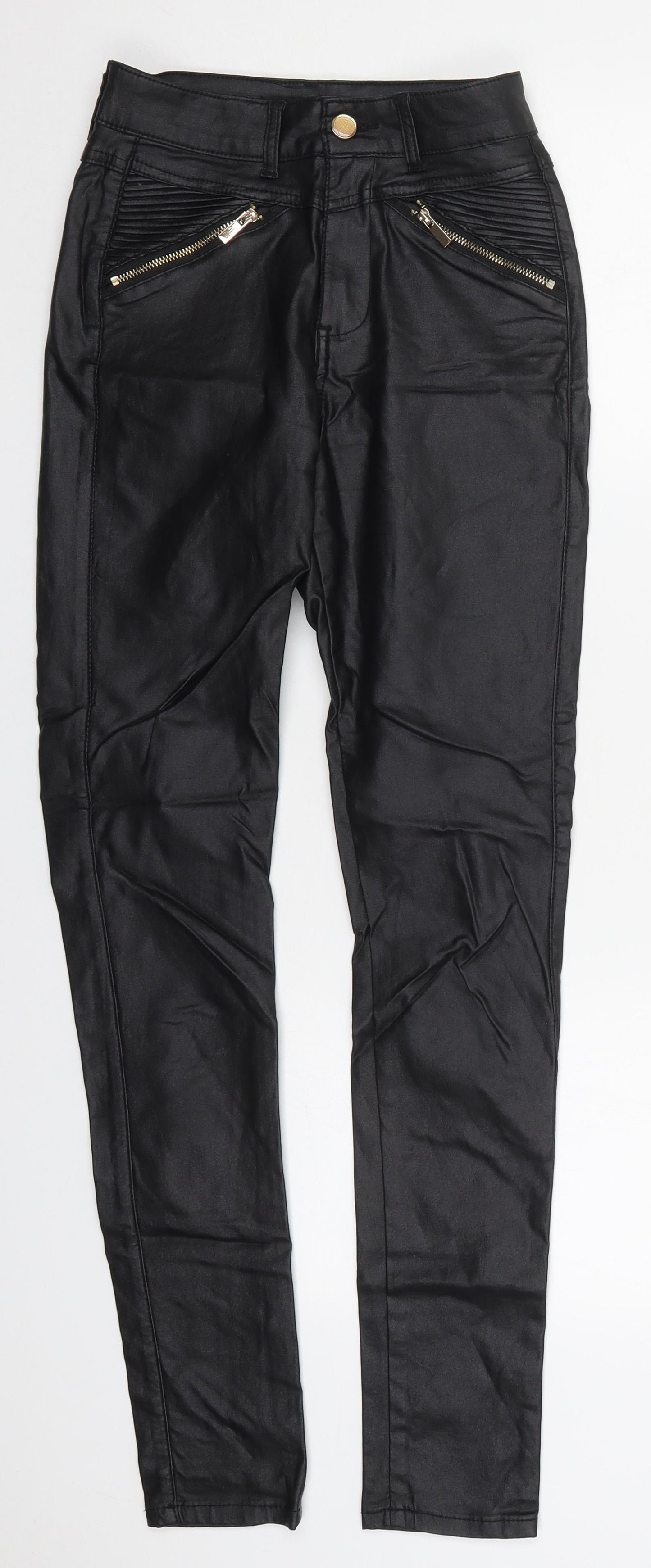 Quiz Womens Black  Viscose Trousers  Size 6 L30 in Regular Button