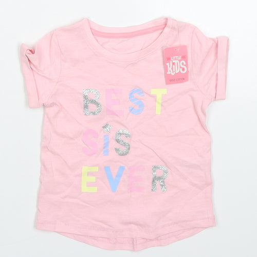 Matalan Girls Pink  Cotton Basic T-Shirt Size 12-18 Months Crew Neck Pullover - Best Sis Ever