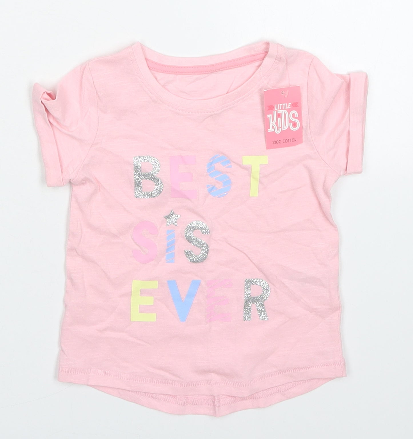 Matalan Girls Pink  Cotton Basic T-Shirt Size 12-18 Months Crew Neck Pullover - Best Sis Ever