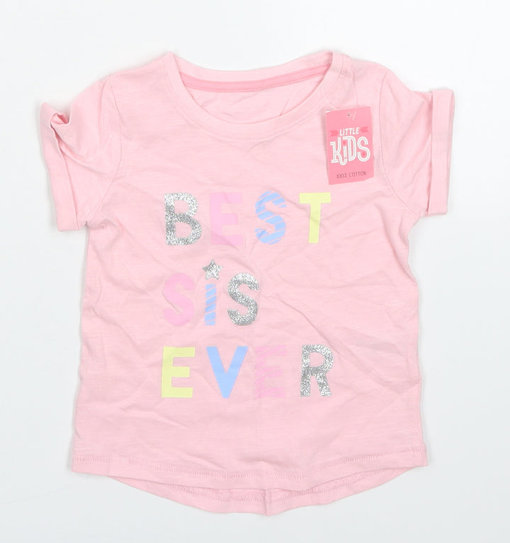 Matalan Girls Pink  Cotton Basic T-Shirt Size 12-18 Months Crew Neck Pullover - Best Sis Ever