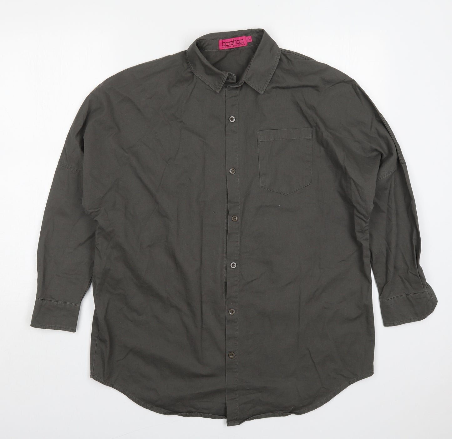 New Look Womens Grey  Cotton Basic Button-Up Size M Collared