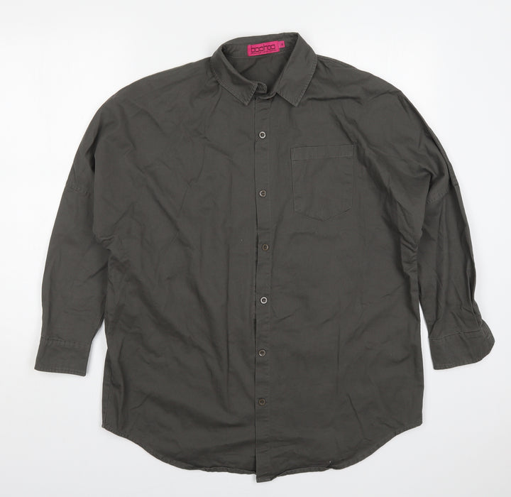New Look Womens Grey  Cotton Basic Button-Up Size M Collared