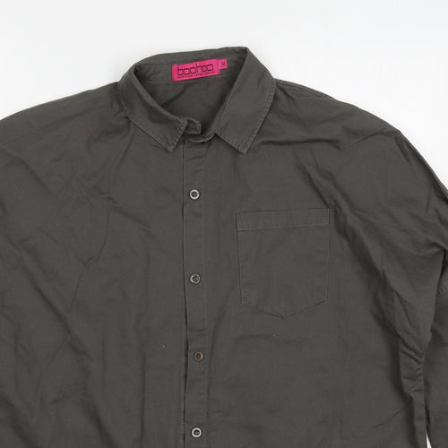New Look Womens Grey  Cotton Basic Button-Up Size M Collared