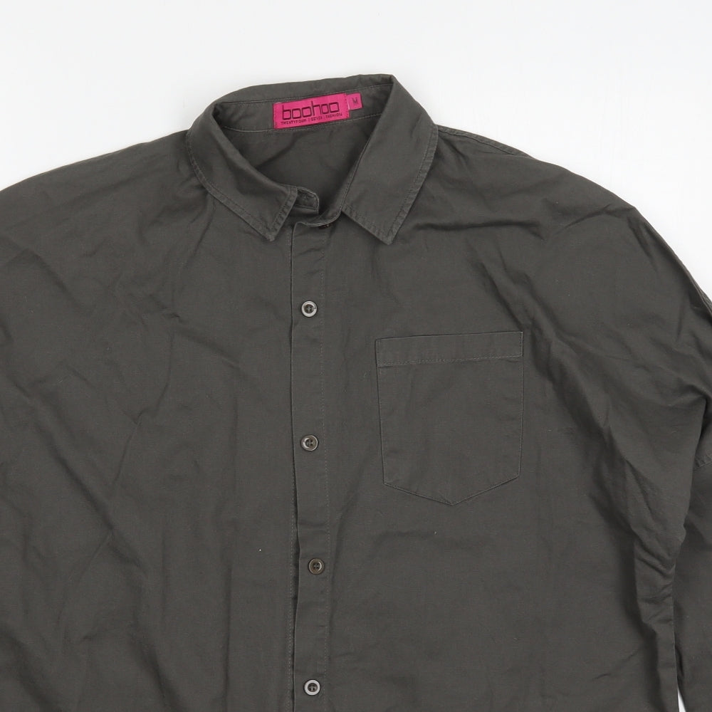 New Look Womens Grey  Cotton Basic Button-Up Size M Collared