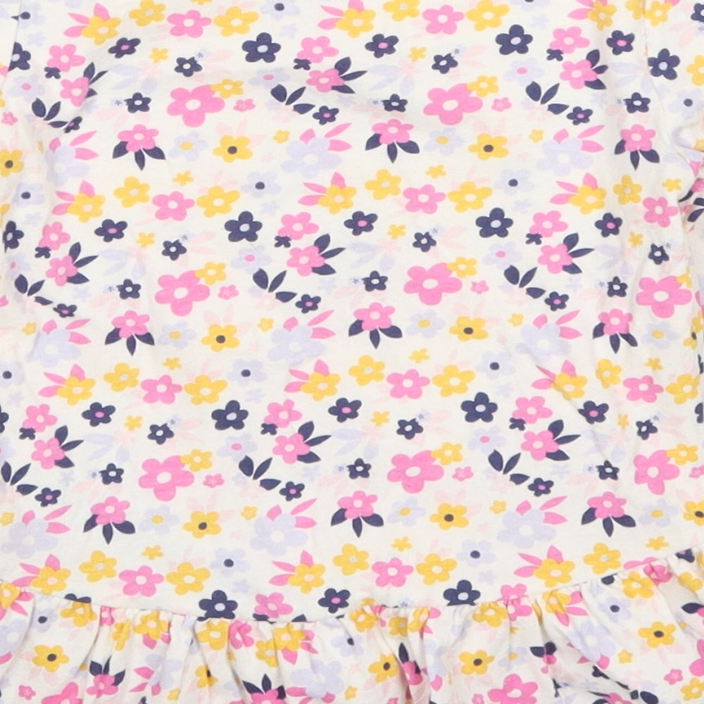 Pekkle Girls Multicoloured Floral Cotton Basic T-Shirt Size 4 Years Crew Neck Pullover