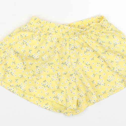 Mothercare Girls Yellow Floral Cotton Cropped Trousers Size 3-6 Months   - Shorts