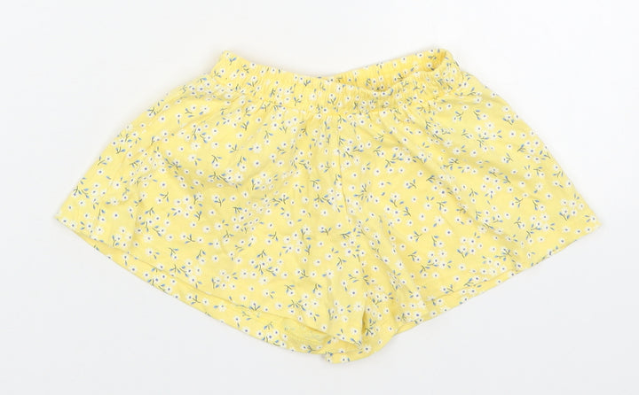 Mothercare Girls Yellow Floral Cotton Cropped Trousers Size 3-6 Months   - Shorts