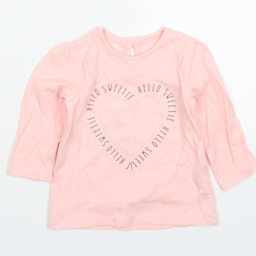 George Girls Pink  Cotton Basic T-Shirt Size 6-9 Months Crew Neck Pullover - Hello Sweetie Love Heart