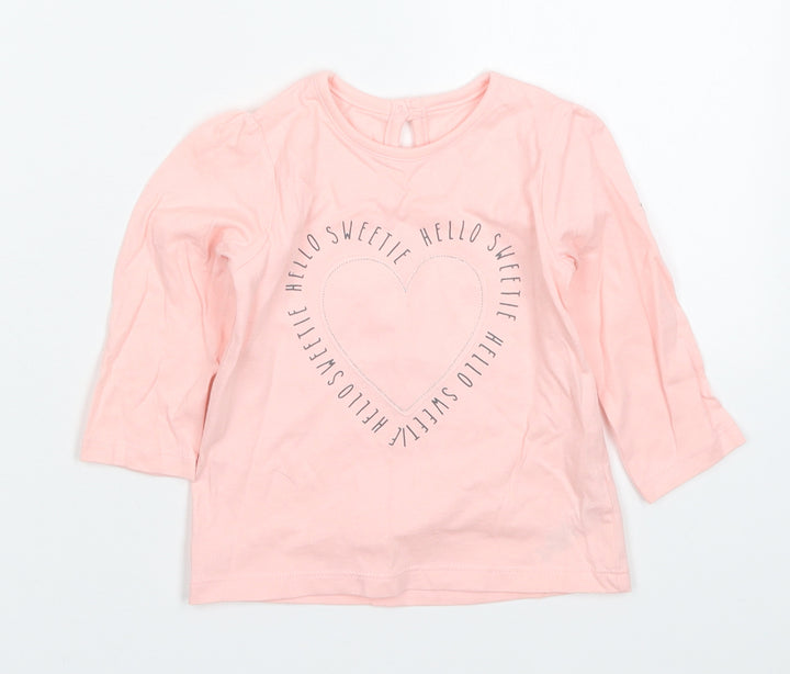 George Girls Pink  Cotton Basic T-Shirt Size 6-9 Months Crew Neck Pullover - Hello Sweetie Love Heart