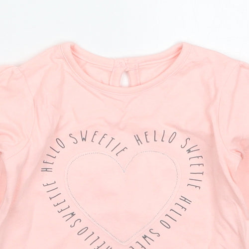 George Girls Pink  Cotton Basic T-Shirt Size 6-9 Months Crew Neck Pullover - Hello Sweetie Love Heart