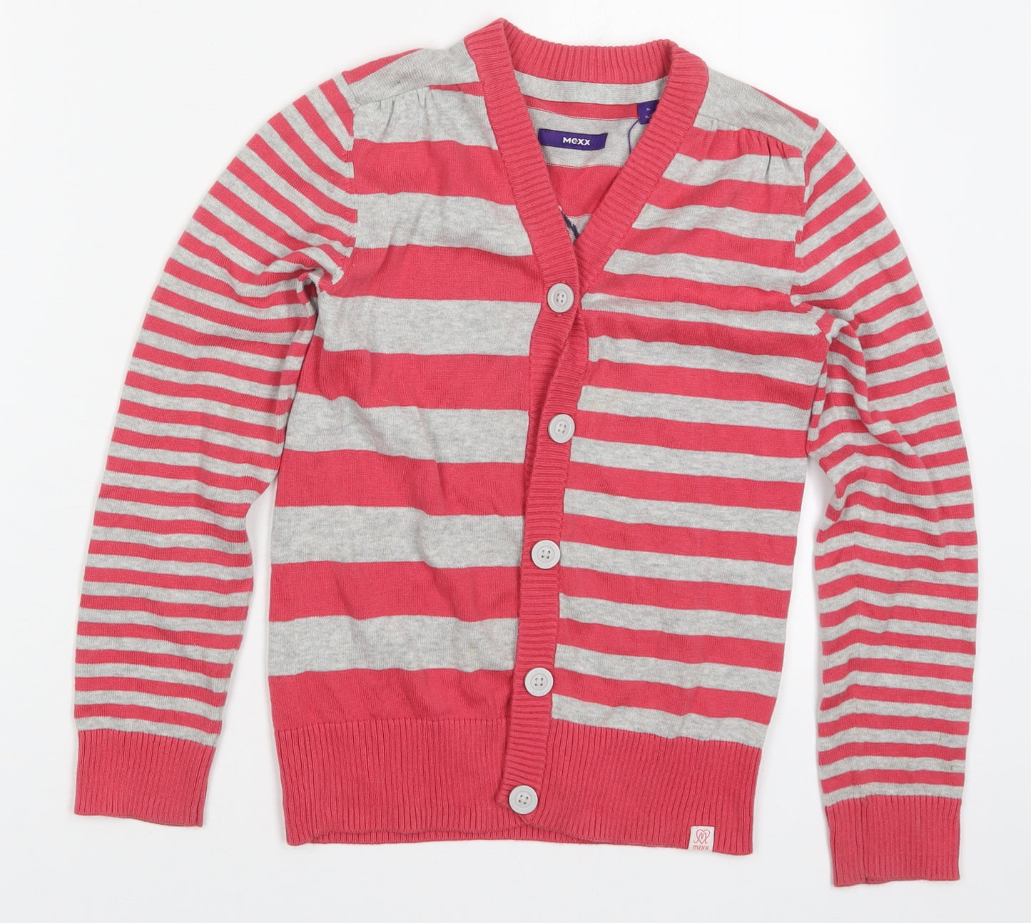 Mexx Girls Pink V-Neck Striped Cotton Cardigan Jumper Size XL  Button - Star