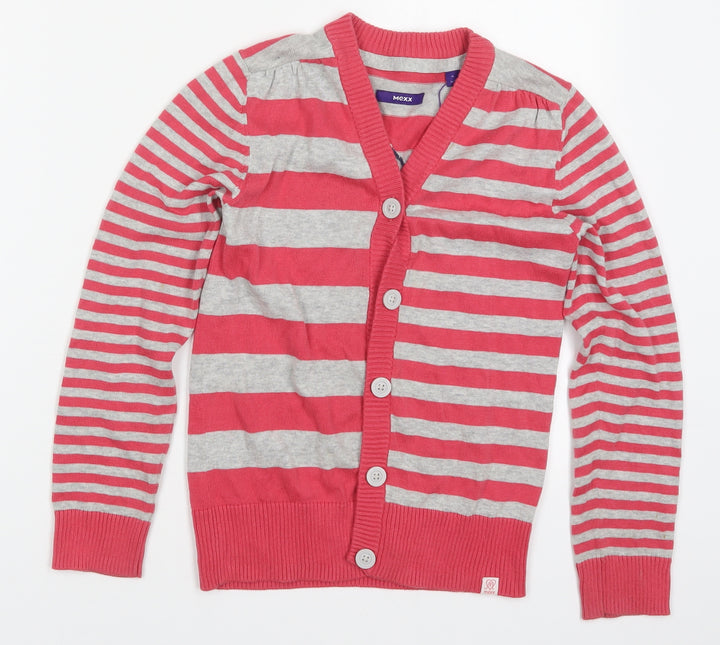 Mexx Girls Pink V-Neck Striped Cotton Cardigan Jumper Size XL Button - Star