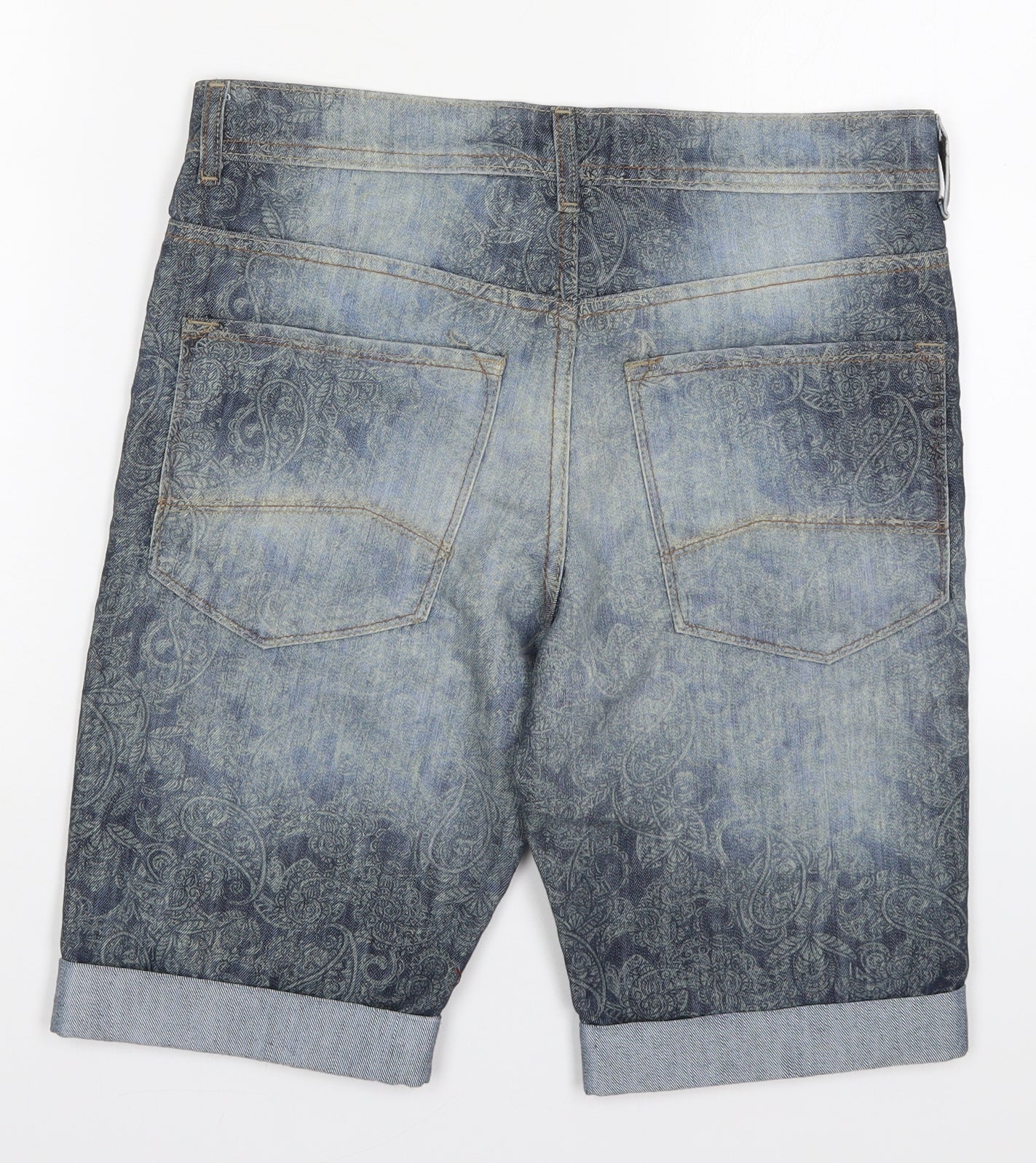 Denim Co Mens Blue Paisley Cotton Bermuda Shorts Size 32 L10 in Regular Button