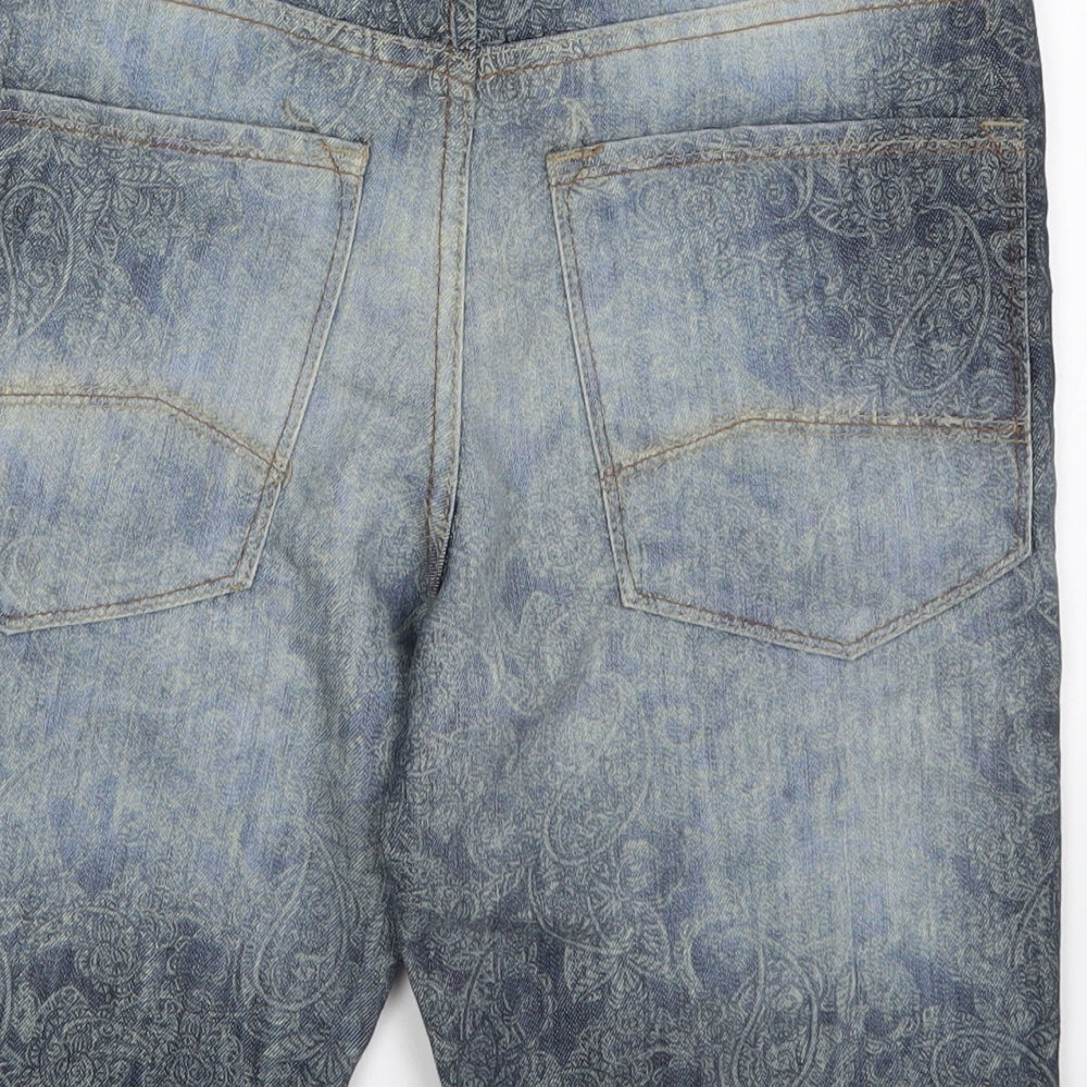 Denim Co Mens Blue Paisley Cotton Bermuda Shorts Size 32 L10 in Regular Button