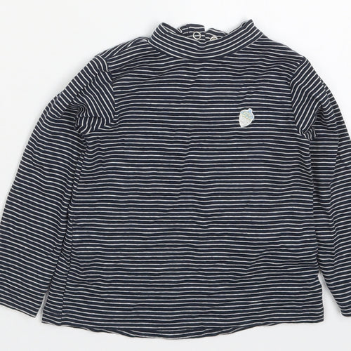 Zara Girls Blue Striped Cotton Basic T-Shirt Size 12-18 Months Round Neck Button - Acorn