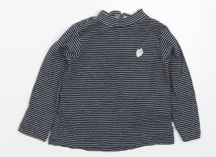 Zara Girls Blue Striped Cotton Basic T-Shirt Size 12-18 Months Round Neck Button - Acorn