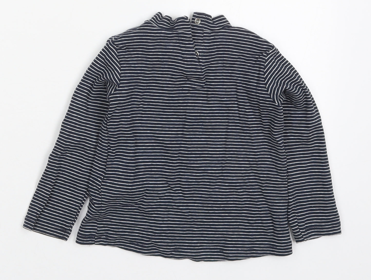 Zara Girls Blue Striped Cotton Basic T-Shirt Size 12-18 Months Round Neck Button - Acorn