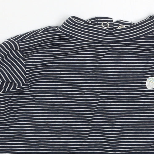 Zara Girls Blue Striped Cotton Basic T-Shirt Size 12-18 Months Round Neck Button - Acorn