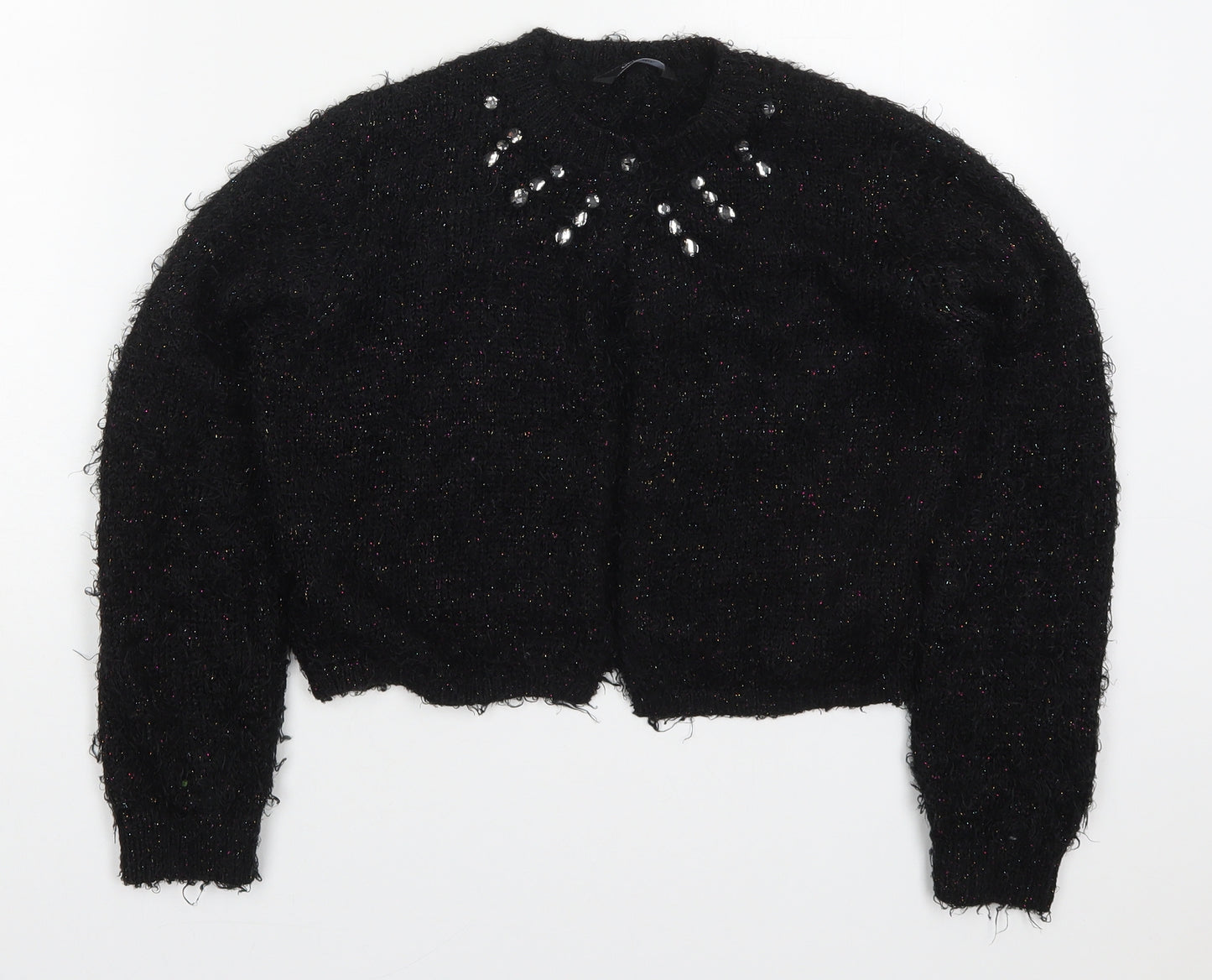 George Girls Black Round Neck  Polyester Cardigan Jumper Size 10-11 Years  Button - Multicoloured Gitter