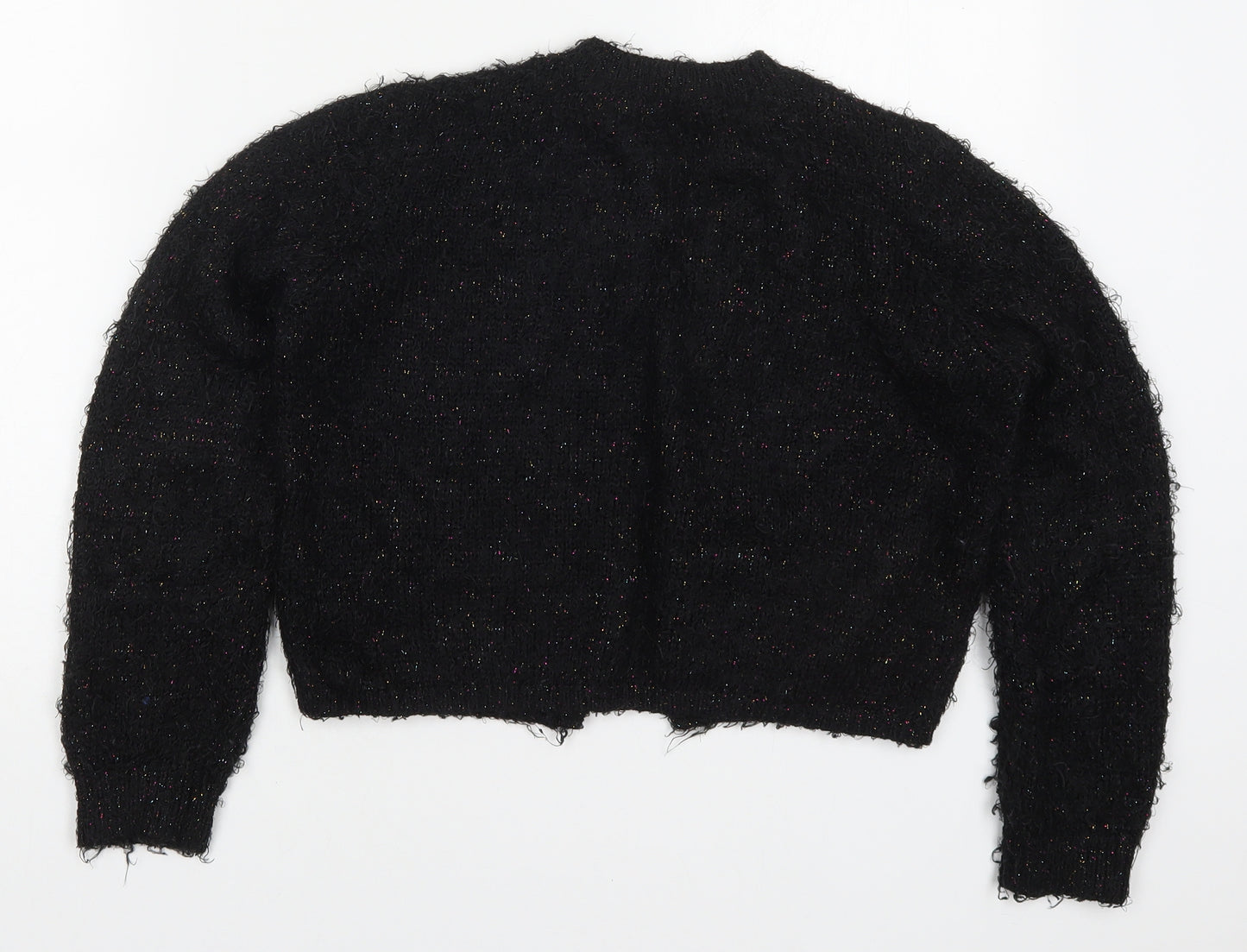 George Girls Black Round Neck  Polyester Cardigan Jumper Size 10-11 Years  Button - Multicoloured Gitter