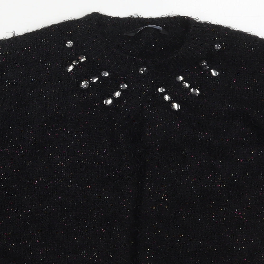 George Girls Black Round Neck  Polyester Cardigan Jumper Size 10-11 Years  Button - Multicoloured Gitter