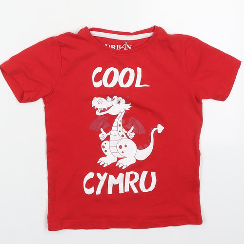 Urban Rascals Boys Red  Cotton Basic T-Shirt Size 4-5 Years Crew Neck Pullover - Cool Cymru