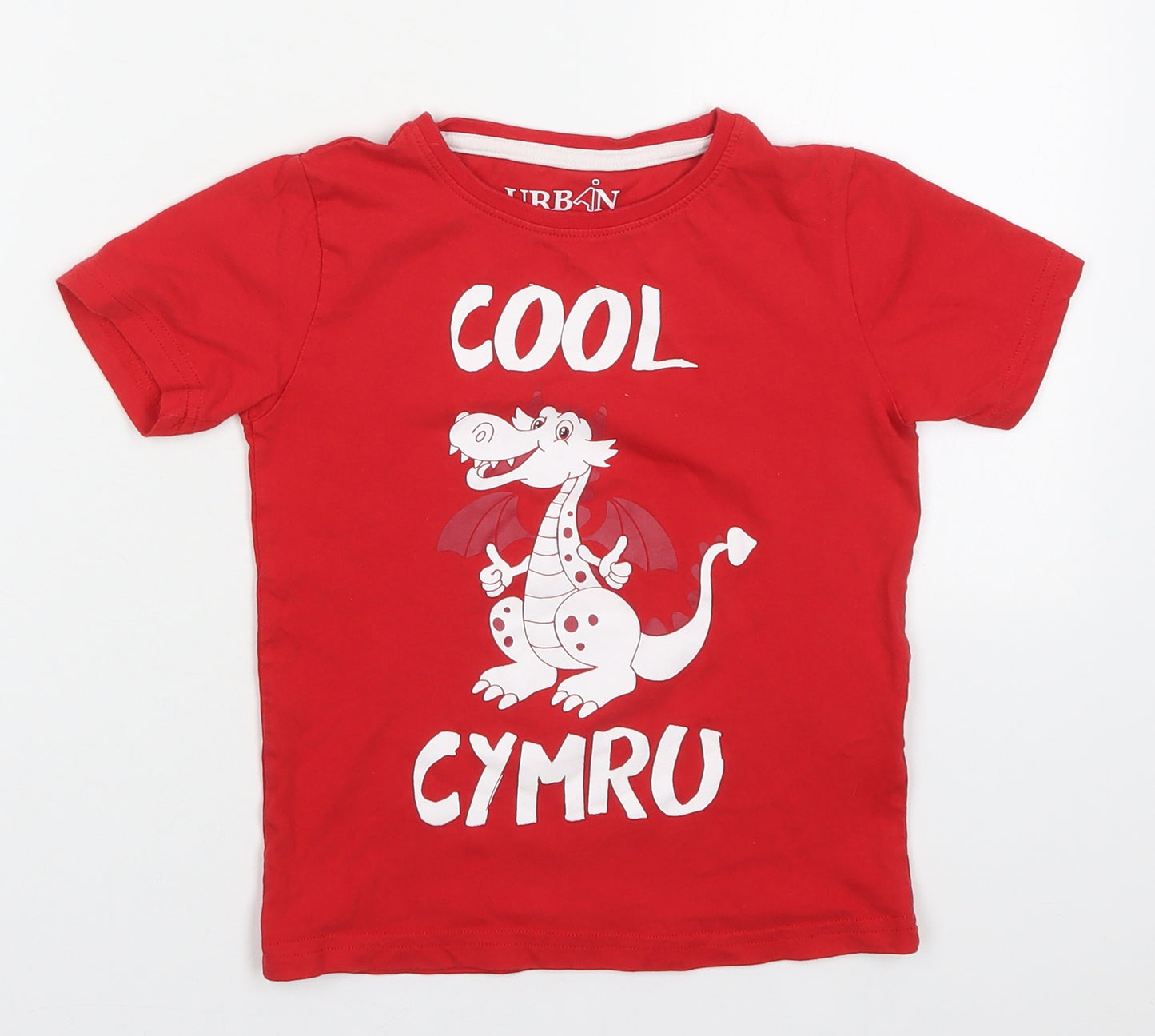 Urban Rascals Boys Red  Cotton Basic T-Shirt Size 4-5 Years Crew Neck Pullover - Cool Cymru