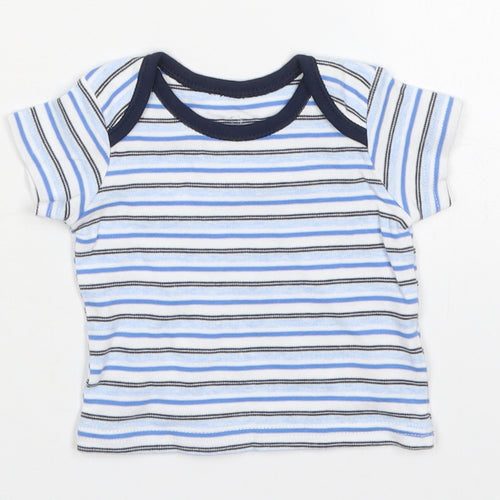 Primark Boys Blue Striped Cotton Basic T-Shirt Size 0-3 Months Crew Neck Pullover